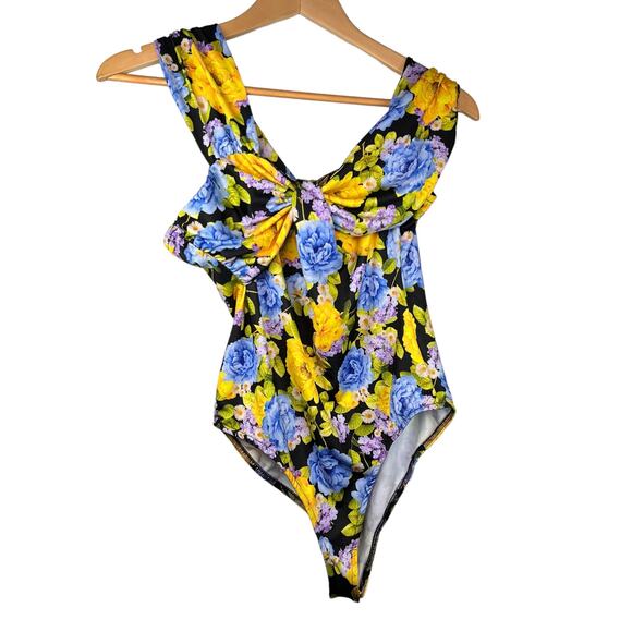ZARA Floral Off The Shoulder Bodysuit Yellow & Blue Medium - Picture 2 of 5